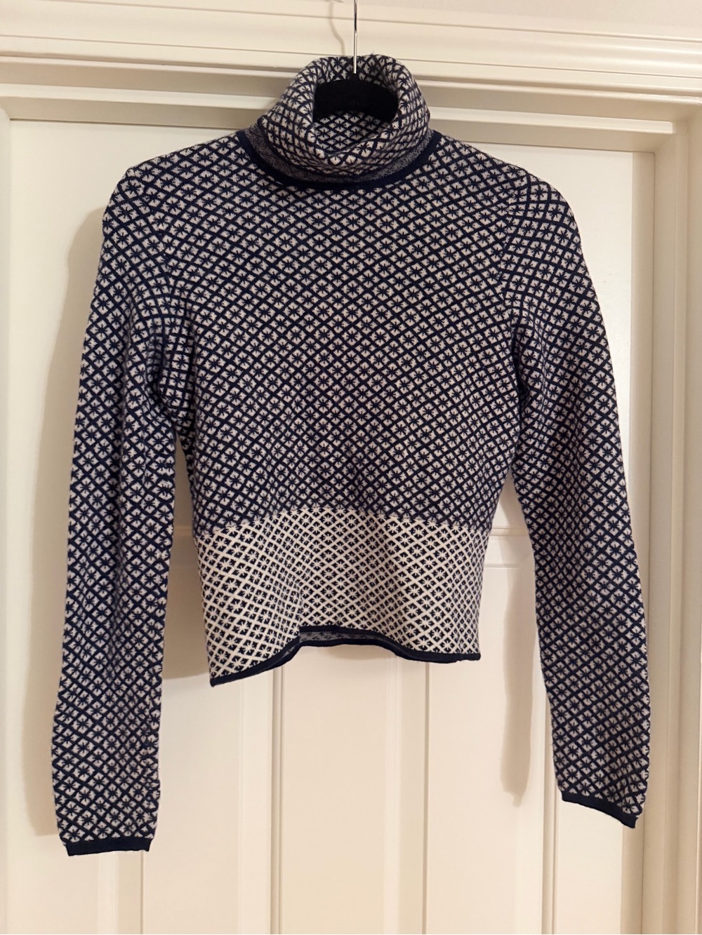 Anthropologie Navy and Cream Geometric Turtleneck Sweater